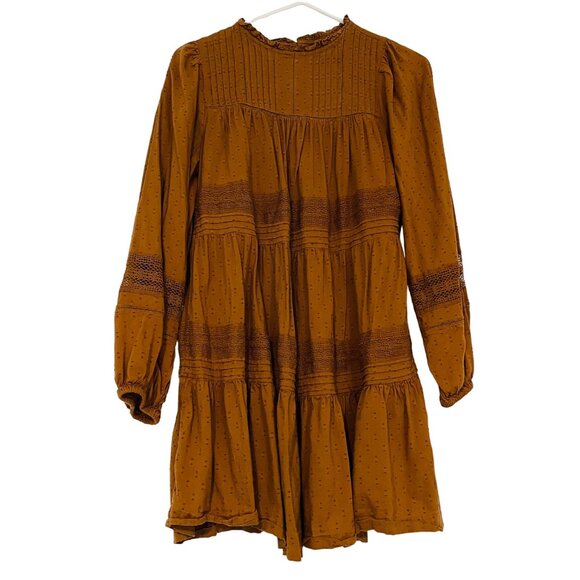 Old Navy Women's XS Long Sleeve Pintuck Lace Dress Sisal Brown - Picture 2 of 9